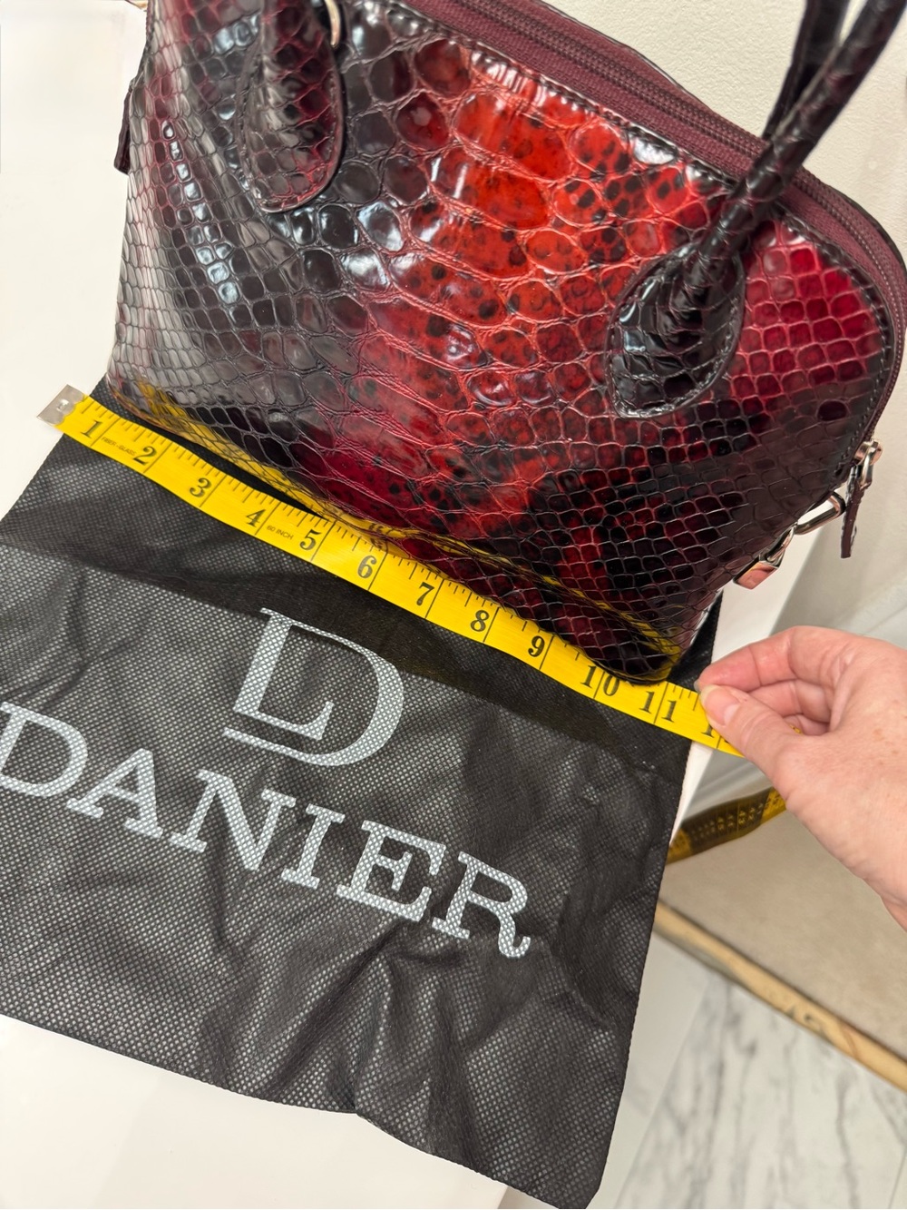 Danier Red and Black Ombre Croc-Embossed Leather Satchel with Matching Wallet - Picture 9 of 16